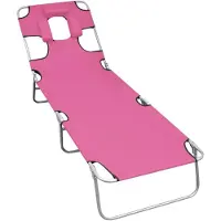 Markenlos Klappbare Sonnenliege aus Stahl mit Kopfkissen in Magento Rosa
