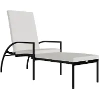 Markenlos Sonnenliege mit Fußhocker aus PE-Rattan, Gartenliege mit Verstellbarer Rückenlehne, Outdoor-Liegestuhl für Garten, Terrasse & Balkon, Inkl. Polsterkissen, Schwarz, 195 x 60 cm