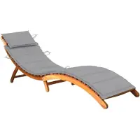 Markenlos Sonnenliege mit Auflage aus massivem Akazienholz, ergonomische Gartenliege klappbar für Terrasse & Balkon, geölte Relaxliege inklusive Kissen, 184 x 55 x 64 cm