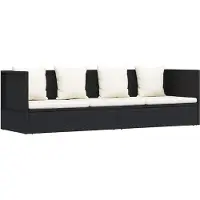 Markenlos Polyrattan-Garten-Schlafsofa 200 x 60 x 58 cm, 7-fach verstellbare Sonnenliege für Terrasse und Garten mit Sitzkissen und 4 Kissen, Schwarz