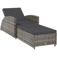 Markenlos Sonnenliege aus Poly-Rattan mit verstellbarer Rückenlehne und dunkelgrauer Auflage für Terrasse und Garten, Grau, 201 x 67 cm