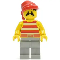 LEGO Minifigur Pirate Red / White Stripes Shirt, Light Gray Legs, Red (pi044)