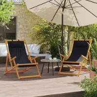 Markenlos Klappbare Strandstühle, 2 STK., Schwarz, Stoff, Möbel, Gartenmöbel, Gartensitzmöbel, Gartenstühle, 14 KG