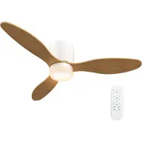 Slyrun Deckenventilator mit einstellbarem Licht und Fernbedienung 115 cm, 3 Farben, 3 Flügel, 6 Geschwindigkeiten, Timer, Natur