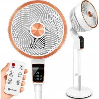 Memflow Standventilator mit Fernbedienung, 3D-Oszillation & Duftfunktion – Leiser 3D-Säulen- und Bodenventilator 75W – Weiß-Goldenes Raumklimagerät mit LCD-Te