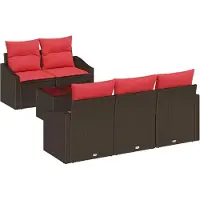 vidaXL Sofa Set 6 stk. 3-Sitzanzahl Braun und Rot Poly Rattan
