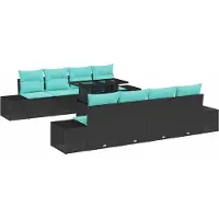 vidaXL Gartensofa-set 9 stk. 8-Sitzanzahl Schwarz und Blau Poly-Rattan