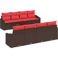 vidaXL Sofa Set 9 stk. 3-Sitzanzahl Braun und Rot Poly Rattan