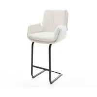 DELIFE Barstuhl Clea-Flex Bouclé Creme-Weiß Freischwinger Flach Metall Schwarz