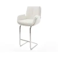 DELIFE Barstuhl Clea-Flex Bouclé Creme-Weiß Freischwinger Flach Edelstahl Silberfarben