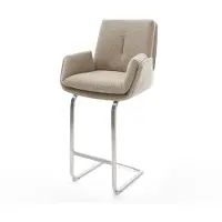 DELIFE Barstuhl Clea-Flex Bouclé Schlamm Freischwinger Flach Edelstahl Silberfarben
