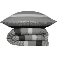 Schiesser Bettwäscheset Dion | Gestreift | Baumwollsatin | 2-teilig | 100% Baumwolle | Seidig & Weich | YKK-Reißverschluss | 135x200 cm + 80x80 cm | Grau