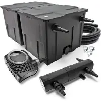 SunSun Komplettset: CBF-350B Teichfilter bis 60000 L Teichfilteranlage Durchlauffilter, NEO8000 Teichpumpe 8000l/h 70W, CUV-224 Teichklärer 24W, 10m Teichschlauch 38 mm, Schlauchschellen W1 44-47mm