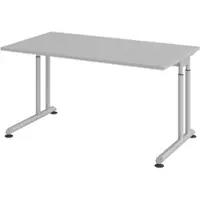 Bümö höhenverstellbarer Schreibtisch Z-Serie 140x80 cm in grau, Gestell in Silber - PC Tisch klein für's Büro manuell höhenverstellbar, Computertisch