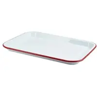 Genware Emaille-Serviertablett, weiß mit rotem Rand - 33,5x23,5x2,2cm"
