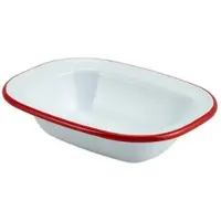 Genware Emaille-Schüssel rechteckig, weiß mit rotem Rand - 16 x 12 x 3,5 cm (12 Stk.)"