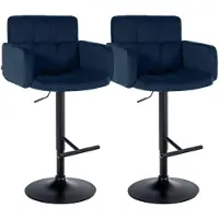 CLP 2er Set Barhocker Los Angeles Samtbezug höhenverstellbar drehbar bis 150 kg | Farbe blau Gestell Farbe schwarz