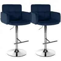 CLP 2er Set Barhocker Los Angeles Samtbezug höhenverstellbar drehbar bis 150 kg | Farbe blau Gestell Farbe chrom