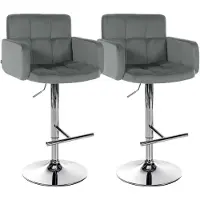 CLP 2er Set Barhocker Los Angeles Samtbezug höhenverstellbar drehbar bis 150 kg | Farbe grau Gestell Farbe chrom