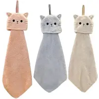 Jojomino Niedliche Handtücher für Kinder und Frauen, Badezimmertücher mit Aufhängeschlaufe, Handtrockentuch mit Katzen- und Tiermotiven, schnelltrocknend