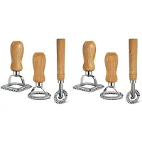 Jojomino 6X Ravioli-Nudel-Ausstecher-Set, Ravioli-Stempelmaschine mit Holzgriff für Ravioli, Nudeln, Klöße, Lasagne, Piroggen