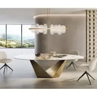DELIFE Esstisch Edge Oval 280x130 Keramik Minas Melange Weiß-Beige Prisma Metallic Gold
