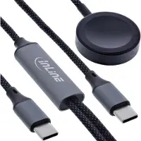 InLine 2-in-1 charging cable for Apple Watch + USB-C, 100 W, USB 2.0, 1.2 m, 1,2 m, USB C, USB 2.0, 0,48 Gbit/s, Schwarz, Grau