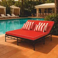 Casa Padrino Luxus Doppel Gartenliege Schwarz / Rot 160 x 190 cm - Doppel Sonnenliege - Hotel & Garten Möbel VPP