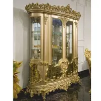 Casa Padrino Luxus Barock Vitrine Grau / Grün / Gold 200 x H. 230 cm - Prunkvoller Massivholz Vitrinenschrank - Barock Möbel