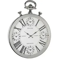 Casa Padrino Luxus Weltzeituhr Silber 40 x 5 x H. 52 cm - Wanduhr im Design einer antiken Taschenuhr