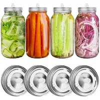 Typecat Fermentation Lids for Wide Mouth Mason Jars, 4 Stainless Steel Lids with Date Tracking, Fermentation Kit