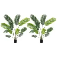Costway 2er Set künstliche Areca-Palmen 140cm, Kunstpalmen mit Topf und Blättern, grüne Dekozimmerpflanzen