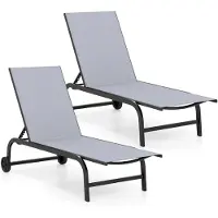 Costway 2er Set Gartenliege mit Rollen, Sonnenliege bis 150kg, Rollliege mit 6-Fach Verstellbare Rückenlehne&schnelltrocknendem Stoff, Liegestuhl Grau