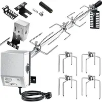 Kesser Edelstahl Grillspieß Set 107cm passend für Weber Spirit Gasgrill mit 4X Fleischnadeln BBQ Fleischklammer, Griffstück und Motor Rotisserie Elektrischer Drehspieß 220V - 240V