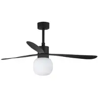 Faro LED-Deckenventilator Amelia Ball L, schwarz, DC, leise dimmbar, schwarz, für Wohn- / Esszimmer, Kunststoff, Modern