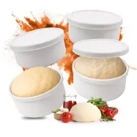 Relaxdays Pizzaballenbox, 4er Set, Silikon, bis 350 g Teig, gefrierfest, HxD: 6,5 x 14,5 cm, Teigbox mit Deckel, weiß