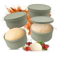 Relaxdays Pizzaballenbox, 4er Set, Silikon, bis 350 g Teig, gefrierfest, HxD: 6,5 x 14,5 cm, Teigbox mit Deckel, salbei