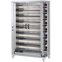 EURAST Hähnchengrill mit gas mit licht. 8 schwerter = 40/48 hühner - 1100x450x1800 mm - 56 Kw + 110 W 230/1V - 53400L84