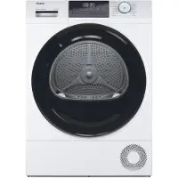 Haier HD80-E929E-DE, Freistehend, Frontlader, Wärmepumpe, Weiß, Tasten, Drehregler, Schwarz