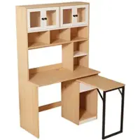 Merax Büroschreibtisch 110x100x180cm mit Regalaufsatz, Computertisch mit Stauraum-Hochschrank, Regal-Schreibtisch, Weiß/Natur