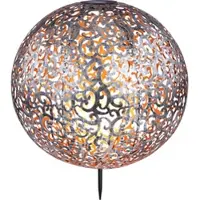ETC Windlicht Solar Garten Solarleuchte Kugel orientalsichLED Steckleuchte IP44, Erdspitz, Metall Muster antik silbergrau, 1x LED 3000K, DxH 40x50 cm