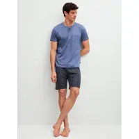 Calida Shorty "Relax Imprint 1", Damen, Gr. L (52/54), blau (coastal fjord), Single Jersey, Obermaterial: 100% Baumwolle, bequem kurz, Serafino, Homewear-Sets Shorty, Relaxter Schnitt