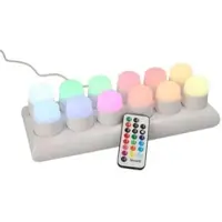 Papstar Securit 12 LED-Teelichter inkl. Ladestation Ø 4 cm · 5 cm "Amsterdam" Leuchtdauer 12-40h weiss