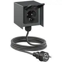 Ledscom.de Außensteckdose 1-fach STEDDA und 2m Kabel, IP44, Edelstahl anthrazit, Steckdosen für Garten, Terrasse und Außenbereich
