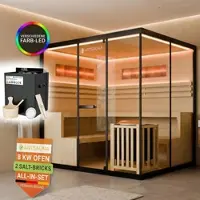 Artsauna Traditionelle Sauna Vantaa schwarz - moderne Indoorsauna für 6 Personen, Hemlock Holz, Sicherheitsglas, RGB LED Beleuchtung mit Fernbedienung, Saunaofen 8 kW