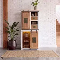 MASSIVMOEBEL24.DE Schrank Mango / Altholz 80x45x175 weiß lackiert RAILWAY LUX #516