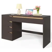 Merax Schreibtisch 140x50x78 cm mit 5 Schubladen, moderner Computertisch Grau/Eiche, Homeoffice-Tisch & Schminktisch mit Stauraum