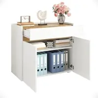 Merax Aktenschrank 80x40x70 cm mit Schublade & verstellbaren Einlegeböden, Aufbewahrungsschrank Bücherregal Weiß/Eiche für Büro