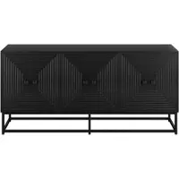 MODFU Aufbewahrungsschrank aus Spanplatte, schwarz, 160x38x75,5 cm, 3 Doppeltürfächer, matte Oberfläche