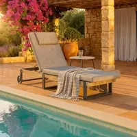 Bessagi Garden Gartenliege Elenyi grau Metall/Outdoorstoff/Holz